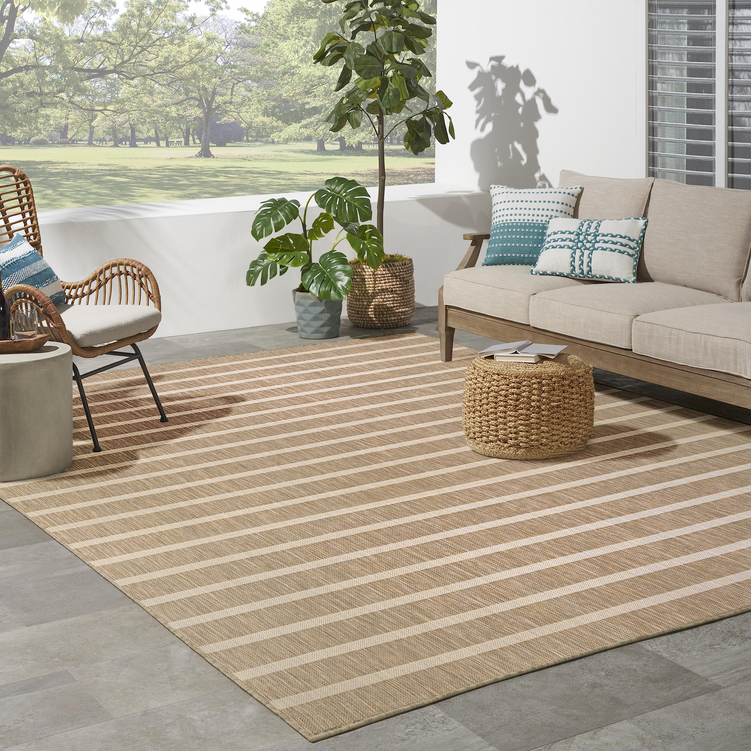 Nourison Positano 8' x 10' Indoor Outdoor Area Rug - Beige Ivory, Easy to Clean, Non-Shedding - Perfect for Bedroom, Living Room, Dining Room, Backyard, Deck & Patio | Durable & Stylish Home Decor for All Seasons