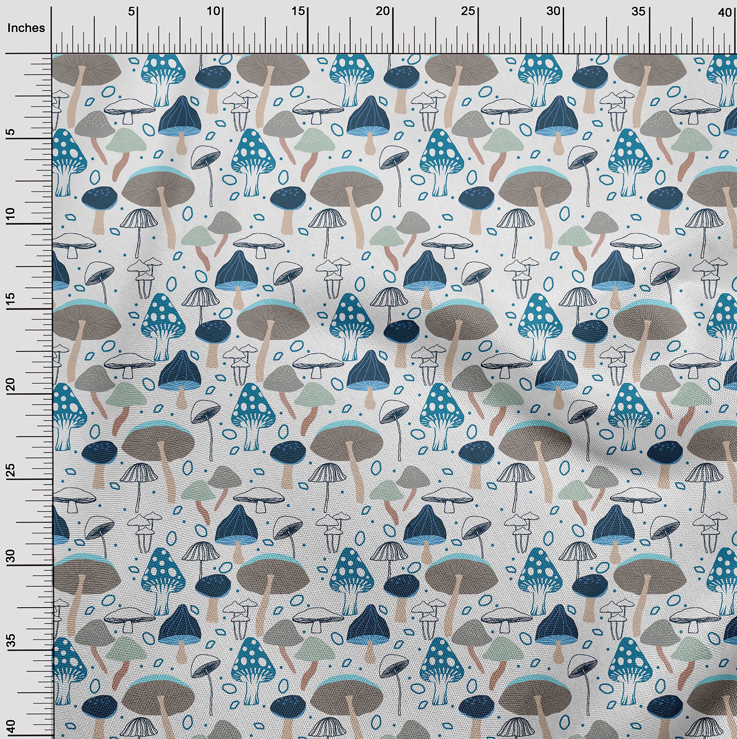 Velvet White Fabric Mushroom Print by The Yard - 58 Inch Wide DIY Sewing Material for Clothing, Home Decor & Crafts | Soft Textured Fabric for Dresses, Curtains & Upholstery
