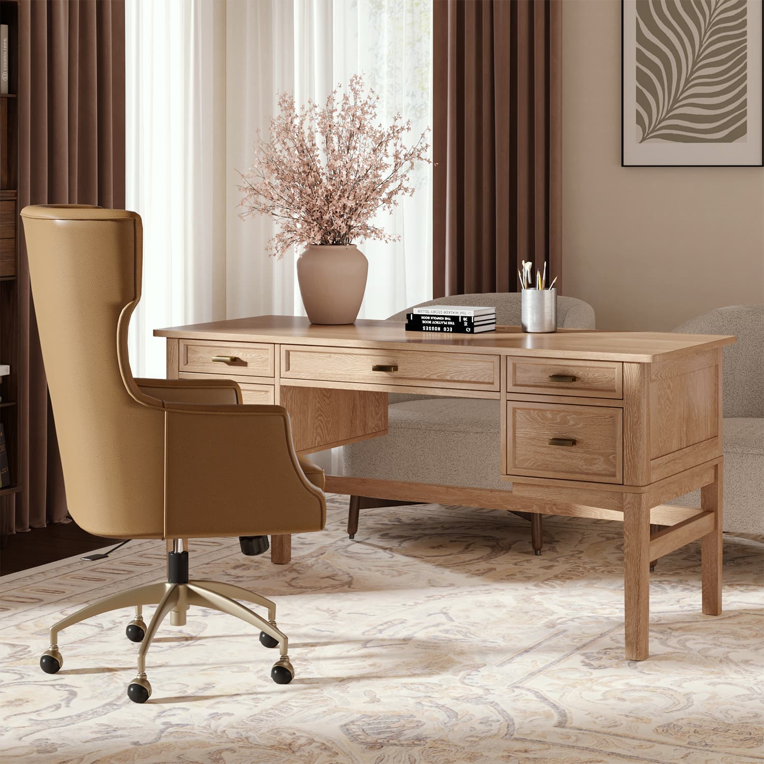 Raquel Modern Transitional Office Desk with Cable Management Hole - Stylish Home Office Desk for Remote Work & Study