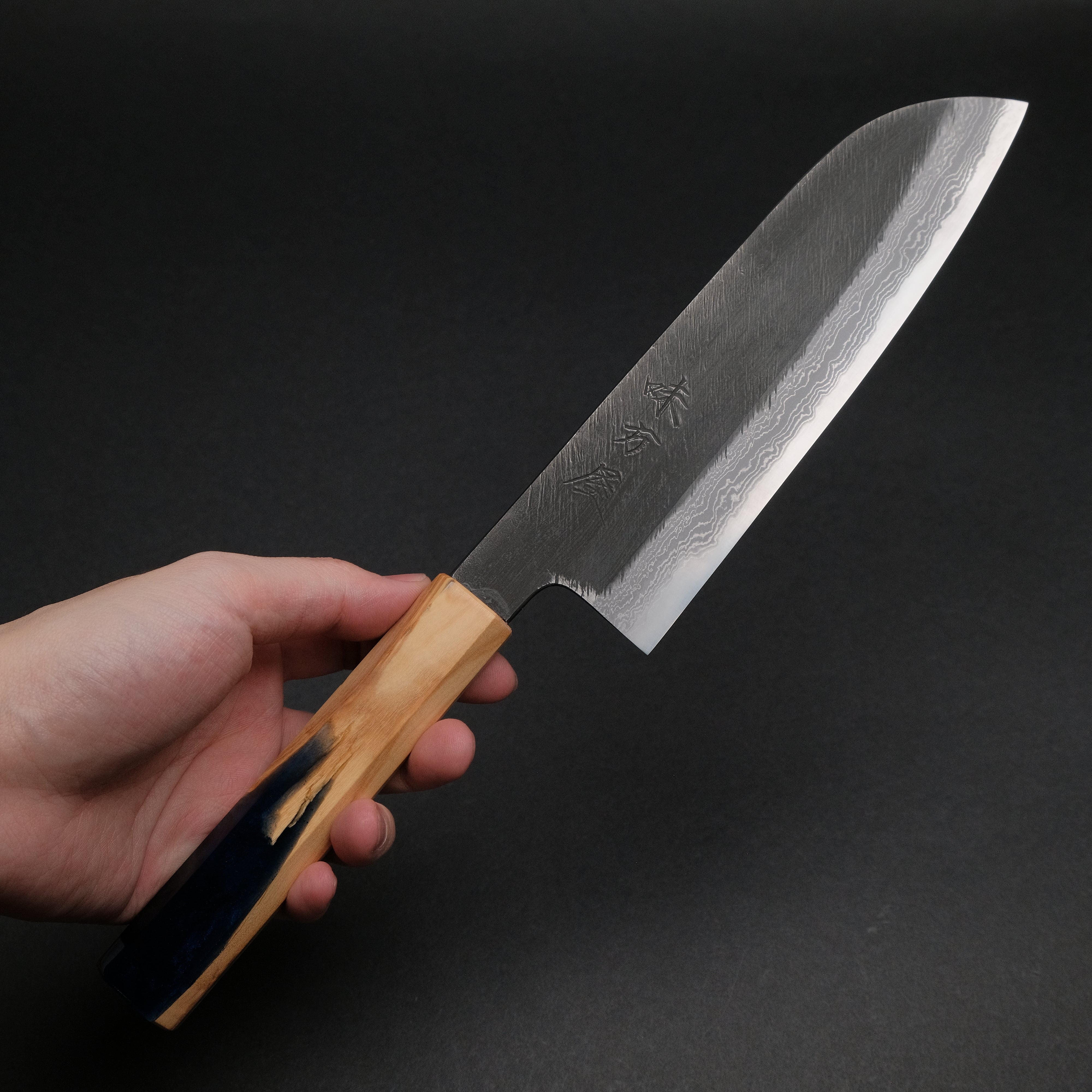 Premium Ajikataya White #2 Matsuba Damascus Santoku Knife 180mm - Olive Wood & Resin Handle (#19) - Japanese Kitchen Knife for Professional Chefs & Home Cooking - Perfect for Slicing, Dicing & Chopping Vegetables, Meat & Fish