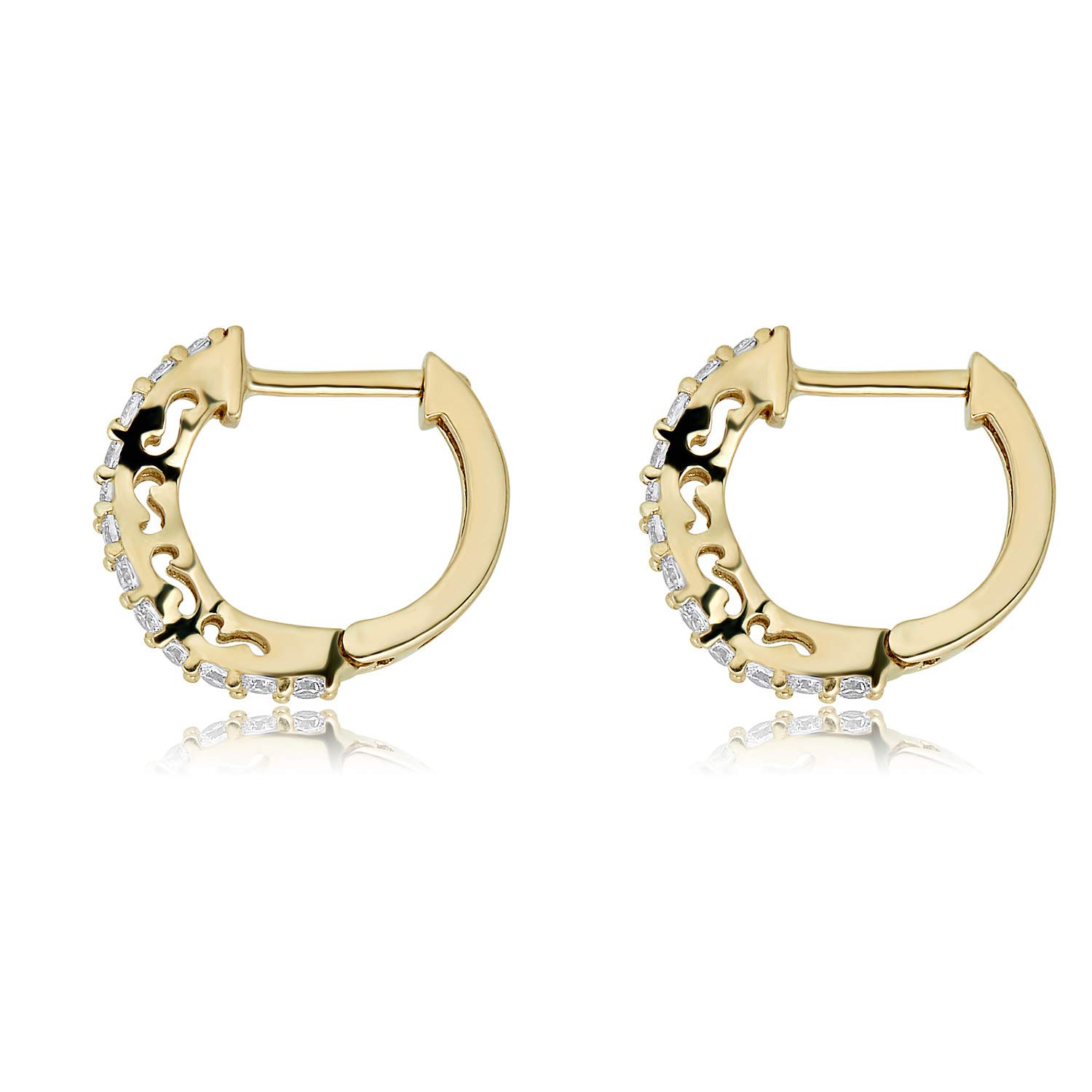 AVORA 10K Yellow Gold Curved Simulated Diamond CZ Huggie Hoop Earrings for Women - Elegant Everyday Jewelry Gift for Her, Perfect for Parties, Weddings & Special Occasions