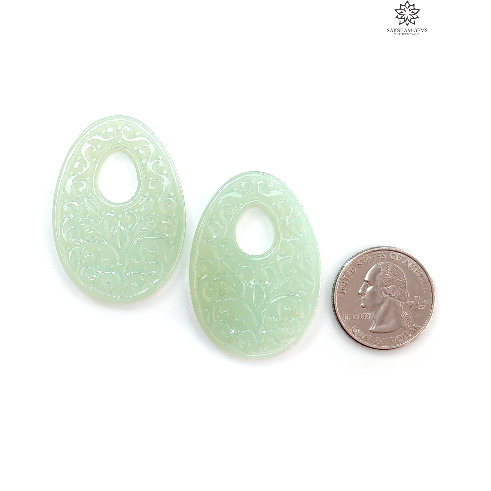 Natural Green & Orange Onyx Gemstone Carving - Handcrafted July Birthstone Jewelry Pair in Egg Shapes | Perfect for Necklace Pendants, Earrings & Gift Giving