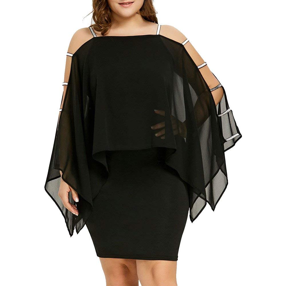 MAYBEcuy Plus Size Chiffon Mini Dress for Women - Casual Ladder Cut Overlay Summer Dress - Perfect for Beach Vacations, Date Nights & Summer Parties