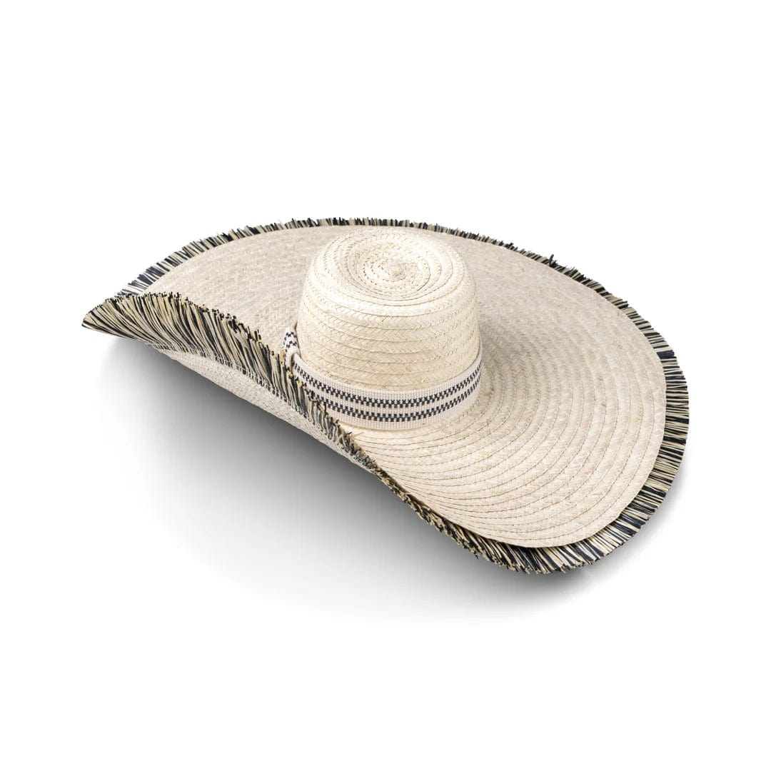 Padang Natural Lontar Palm Large Brim Sun Hat - Black & Cream Stripe for Women | Beach Vacation, Gardening, Summer Outdoor Activities