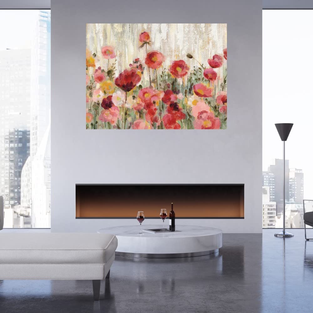 Silvia Vassileva Floral Fine Art Canvas Wall Decor - Hand-Painted Sprinkled Flowers Painting - 32x24 Inches Ready to Hang - Perfect for Living Room, Bedroom, Office & Dining Room Decor