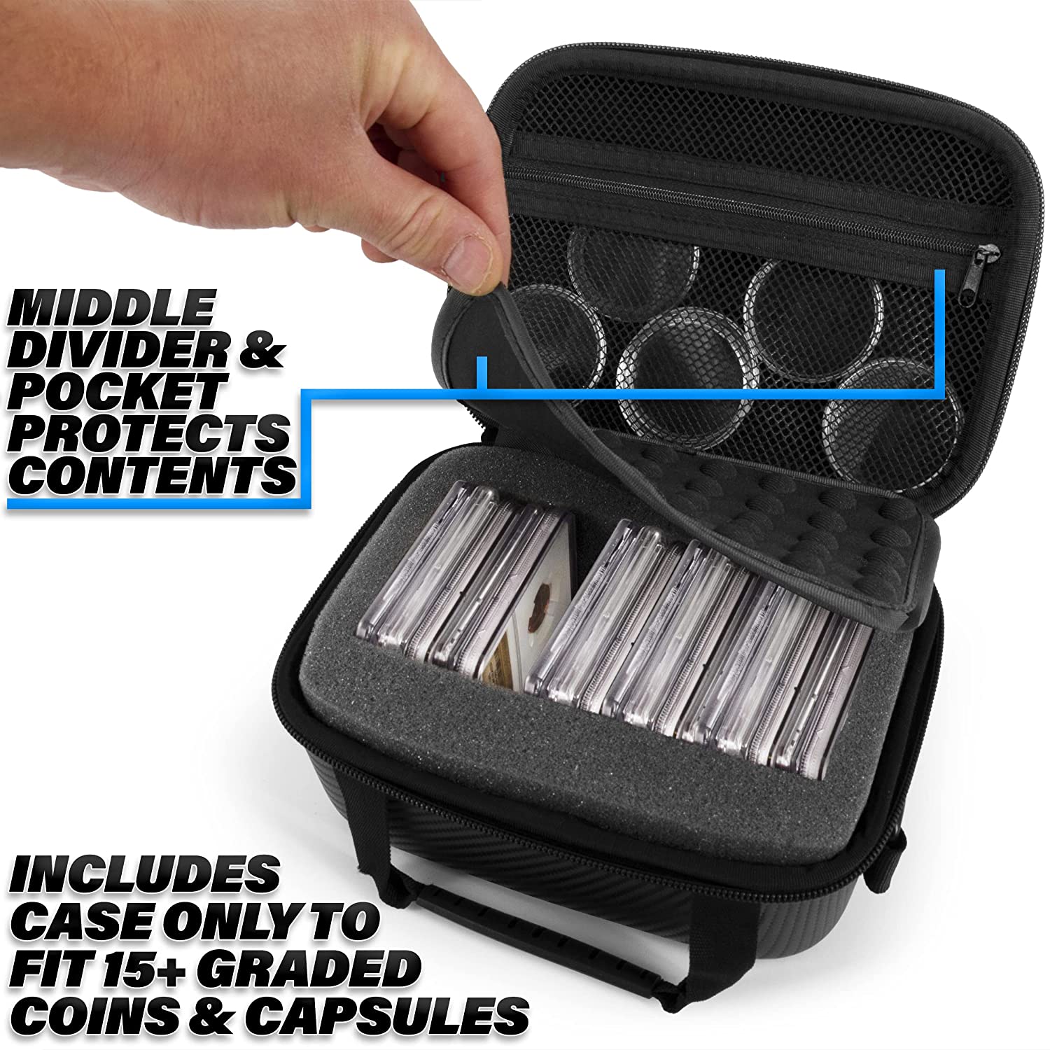 CASEMATIX Graded Coin Case - Fits 15+ PCGS & NGC Coin Slabs, Custom Foam Storage Box for Coin Collectors | Perfect for Display & Protection of Rare Coin Collections