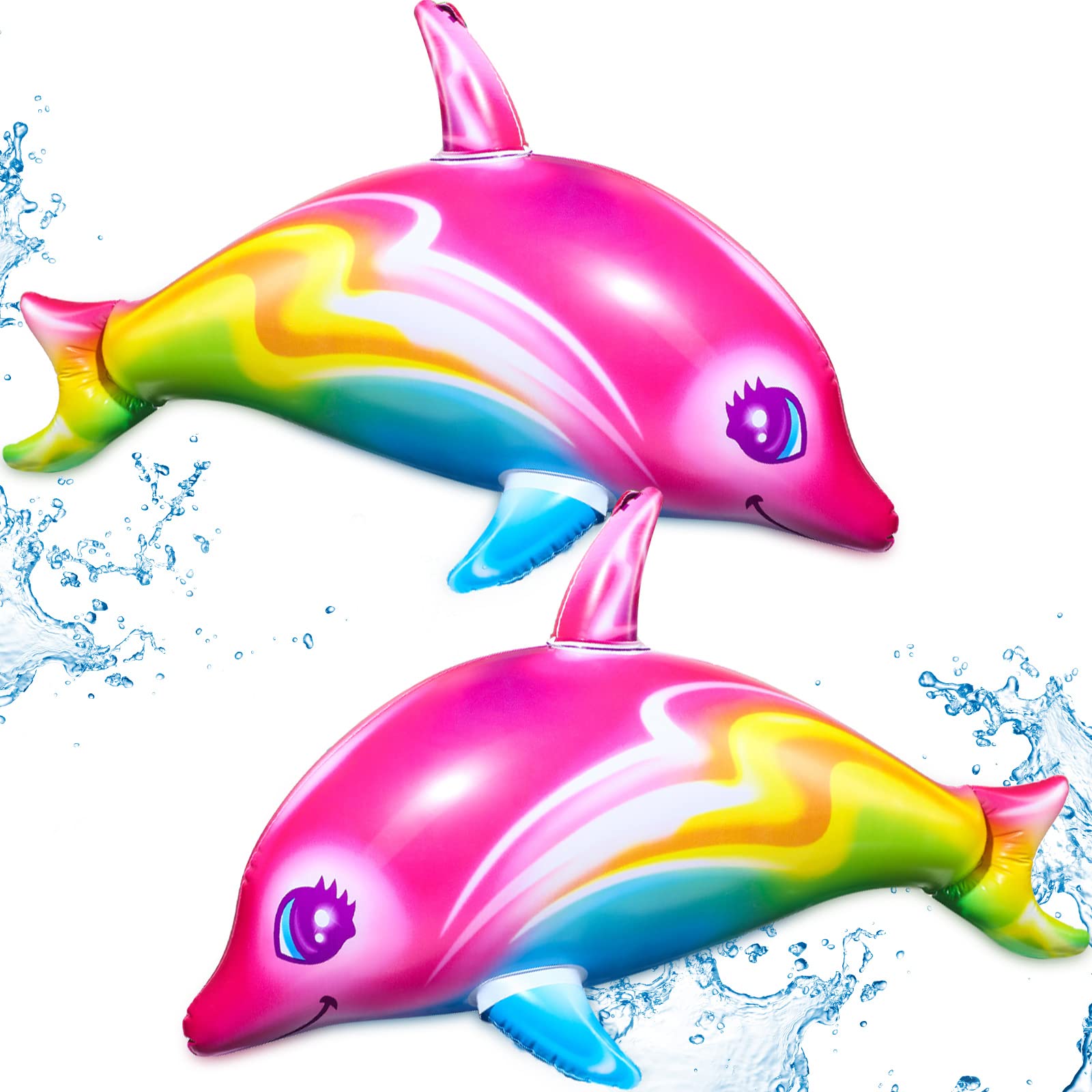 Dolphin Rainbow Inflatable Pool Toy - 36 Inch Colorful Pink Float for Kids & Adults, Perfect for Pool Parties, Beach Fun, Summer Decorations & Aquatic Themed Birthday Celebrations