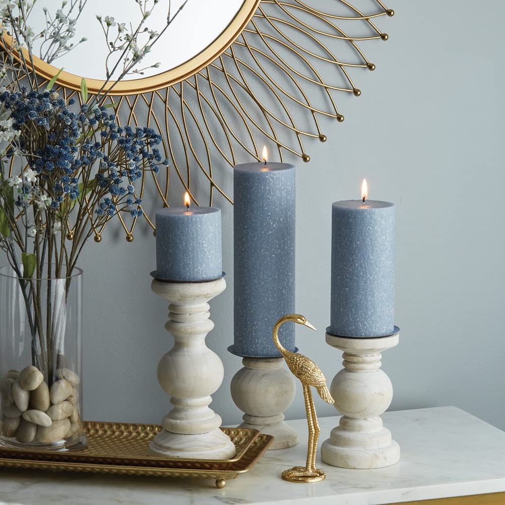Premium Unscented Beeswax Blend Pillar Candles - 3 x 9 Inch Williamsburg Blue Root Candles for Home Decor, Wedding Centerpieces & Relaxation