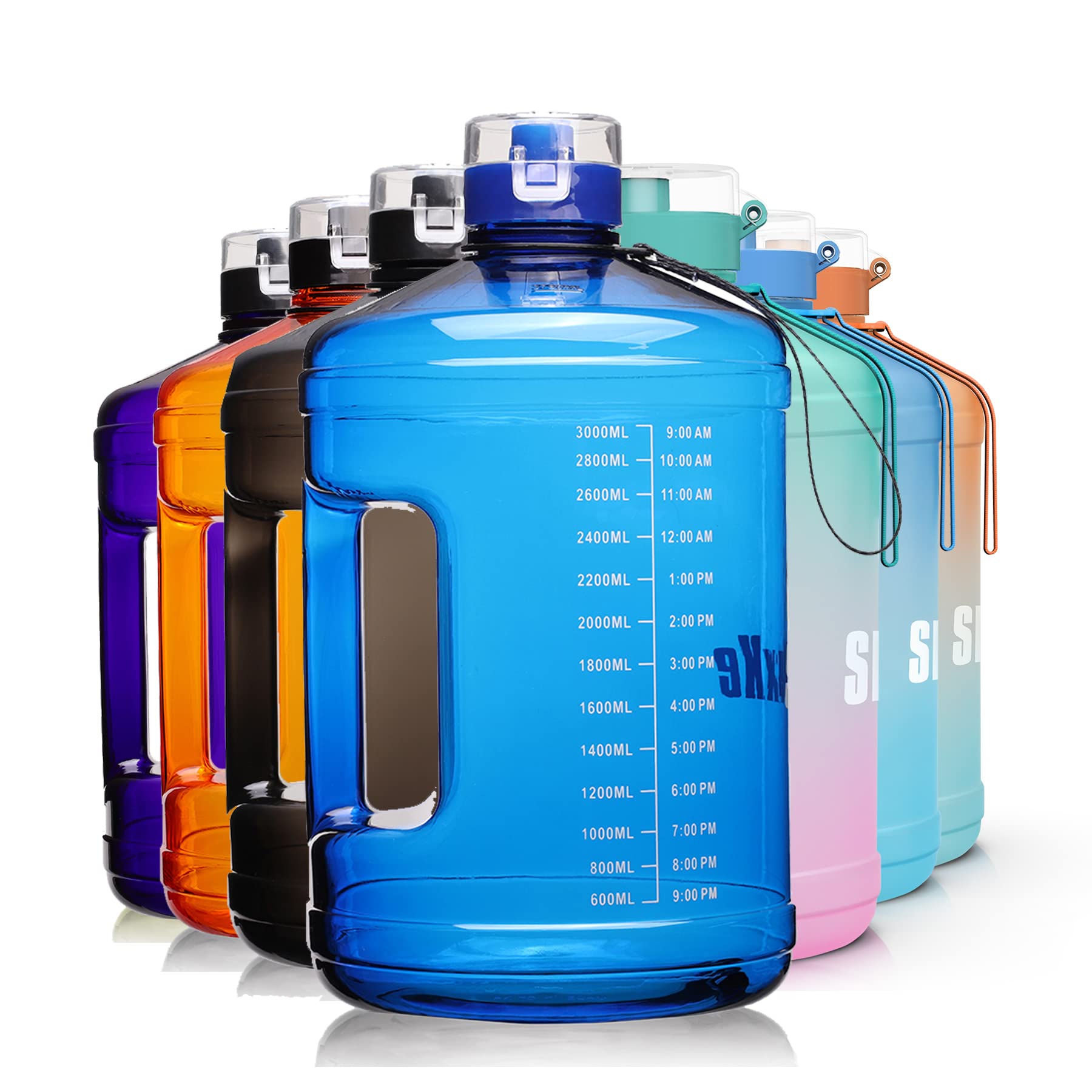 128oz Leakproof BPA Free Water Bottle with Handle & Time Marker - for Fitness, Sports & Daily Hydration