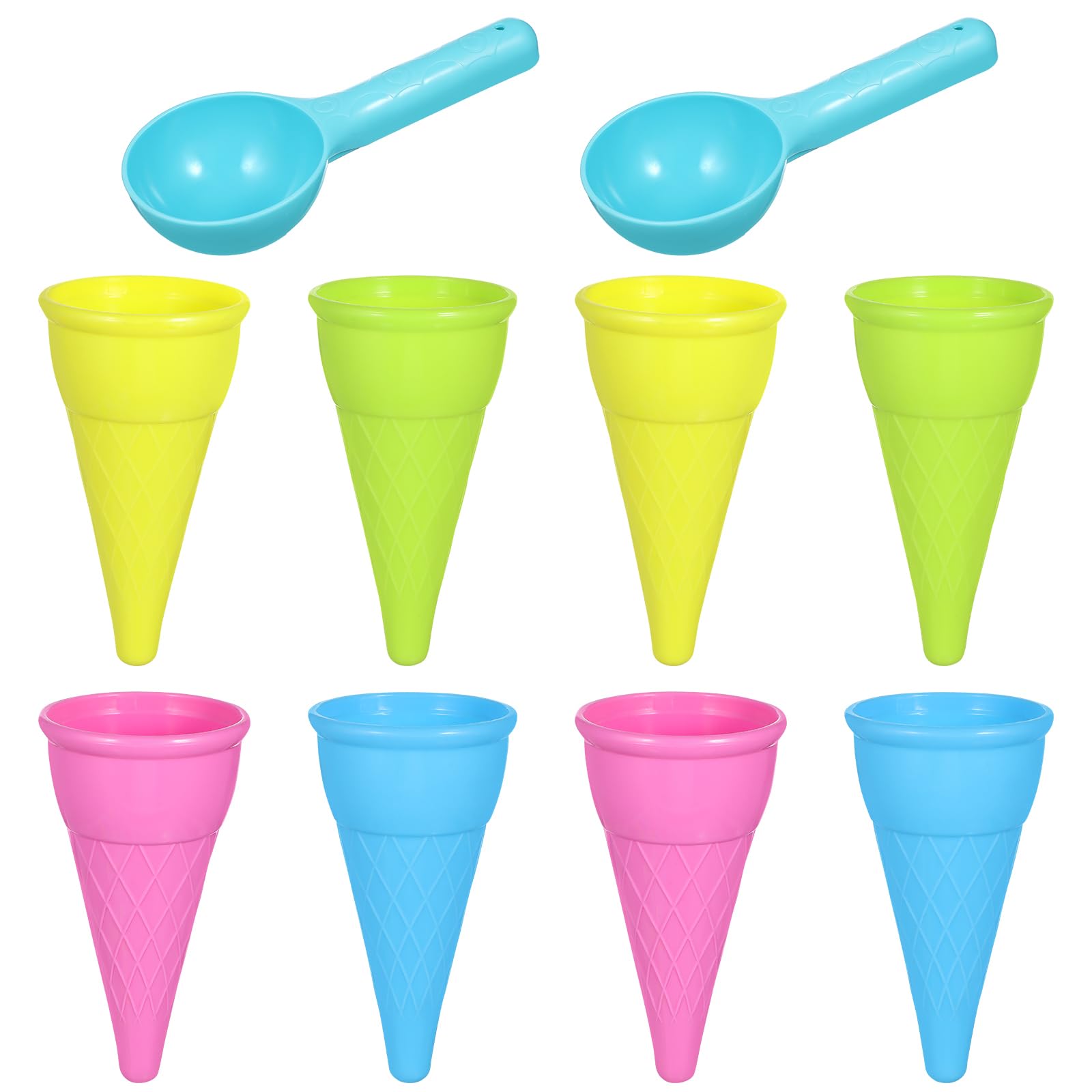 Kisangel 10-Piece Plastic Ice Cream Cone Set - Kids Ice Cream Scoop & Sand Mold Toys for Beach Play - Outdoor Sandcastle Building Kit for Seaside Fun (Assorted Colors) - Perfect for Summer Beach Parties, Backyard Sandbox Play & Toddler Sensory Activities