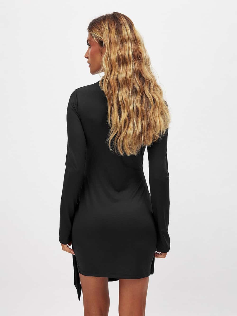 Women's Casual Long Sleeve Wrap Mini Dress - Crew Neck Ruched Tie Waist Bodycon Party Dress for Night Out, Date Night & Club Wear