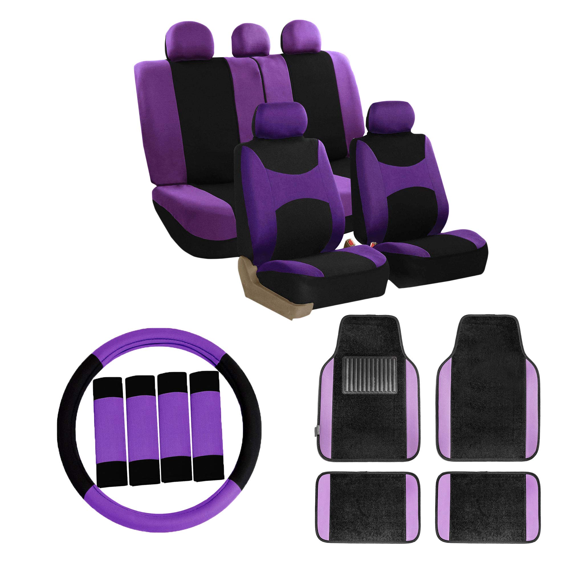 TLH Lightweight Breezy Purple Car Seat Covers Full Set - Airbag Compatible with Steering Wheel Cover & Floor Mats | Premium Car Interior Accessories & Seat Protectors for Cars, Trucks, SUVs | Perfect for Summer Driving, Road Trips & Vehicle Protection