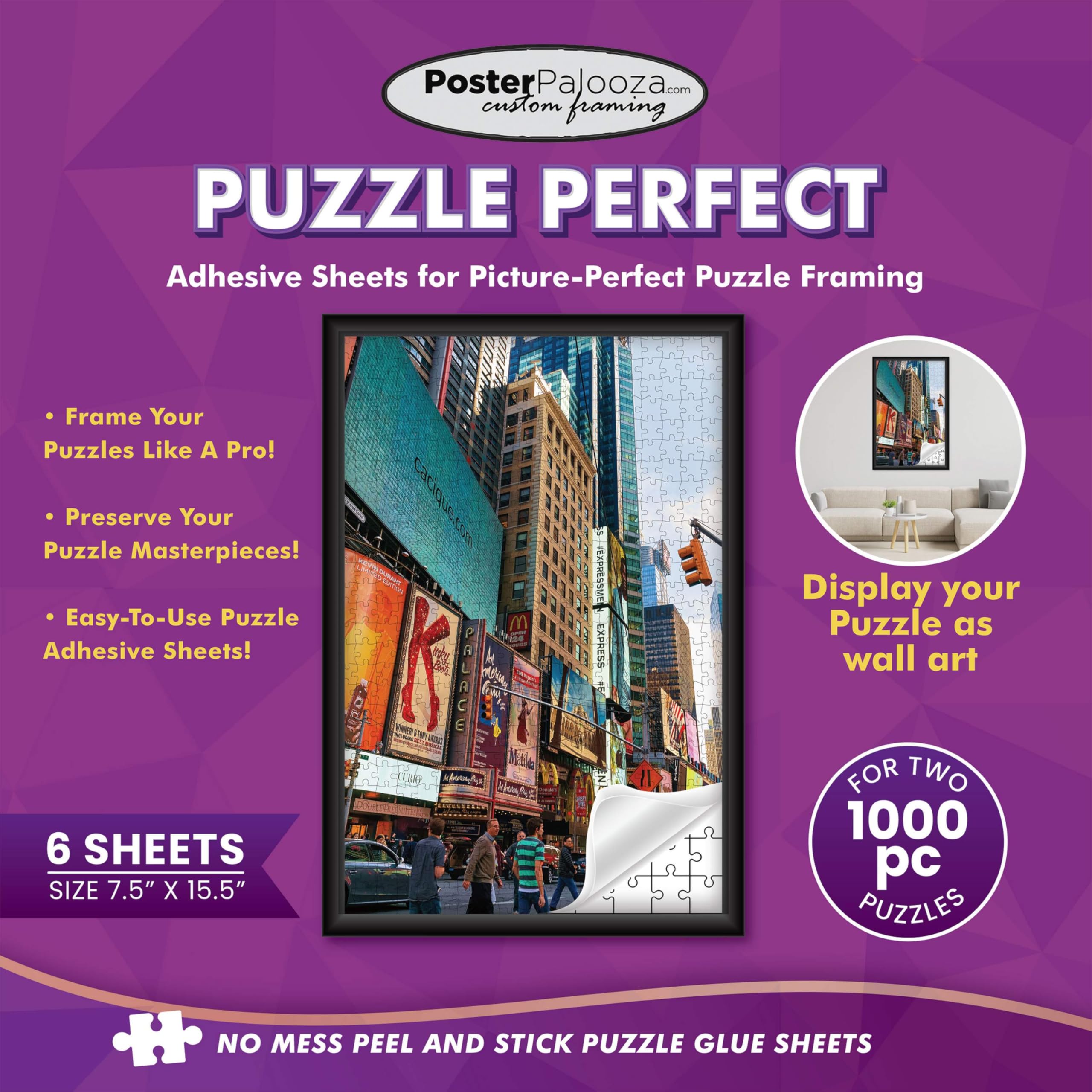 16x20 Jigsaw Puzzle Frame Kit with Puzzle Glue Sheets - Brown Wood Frame with White Mat, UV Acrylic & Hanging Hardware - Perfect for Displaying Finished Puzzles in Living Rooms, Bedrooms or Offices
