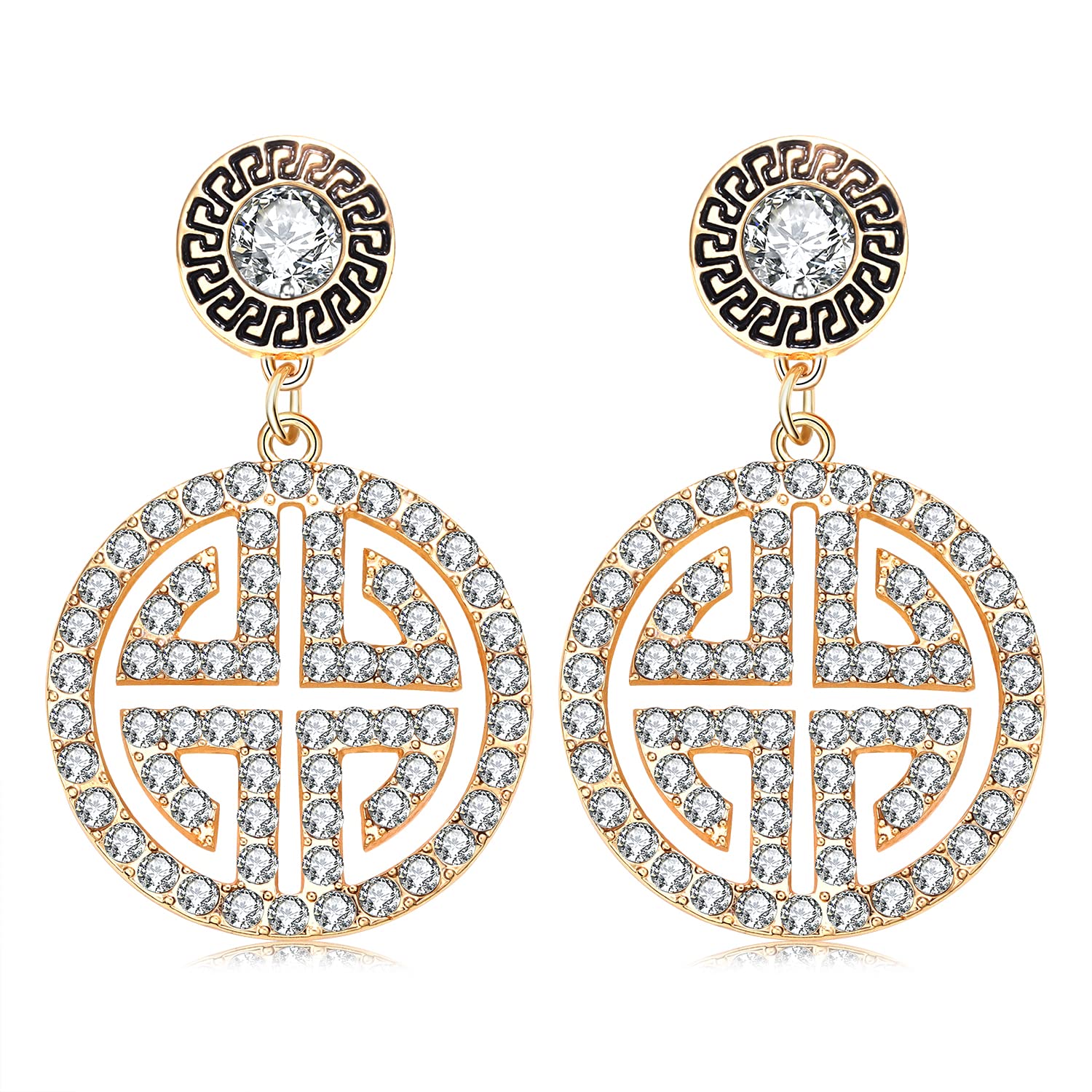 TIKCOOL Hypoallergenic Gold Geometric Double 5 Earrings with Cubic Zirconia - Fashion Rhinestone Statement Jewelry for Women & Girls - Perfect Birthday Gift for Parties, Weddings & Special Occasions
