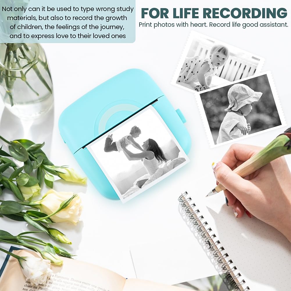 Saycker Mini Thermal Bluetooth Printer - Portable Inkless Sticker Maker for iPhone & Android, 200 DPI, 21 ppm, Includes 5 Rolls Paper (Blue) - Perfect for DIY Crafts, Labeling, Receipts & Small Business Use
