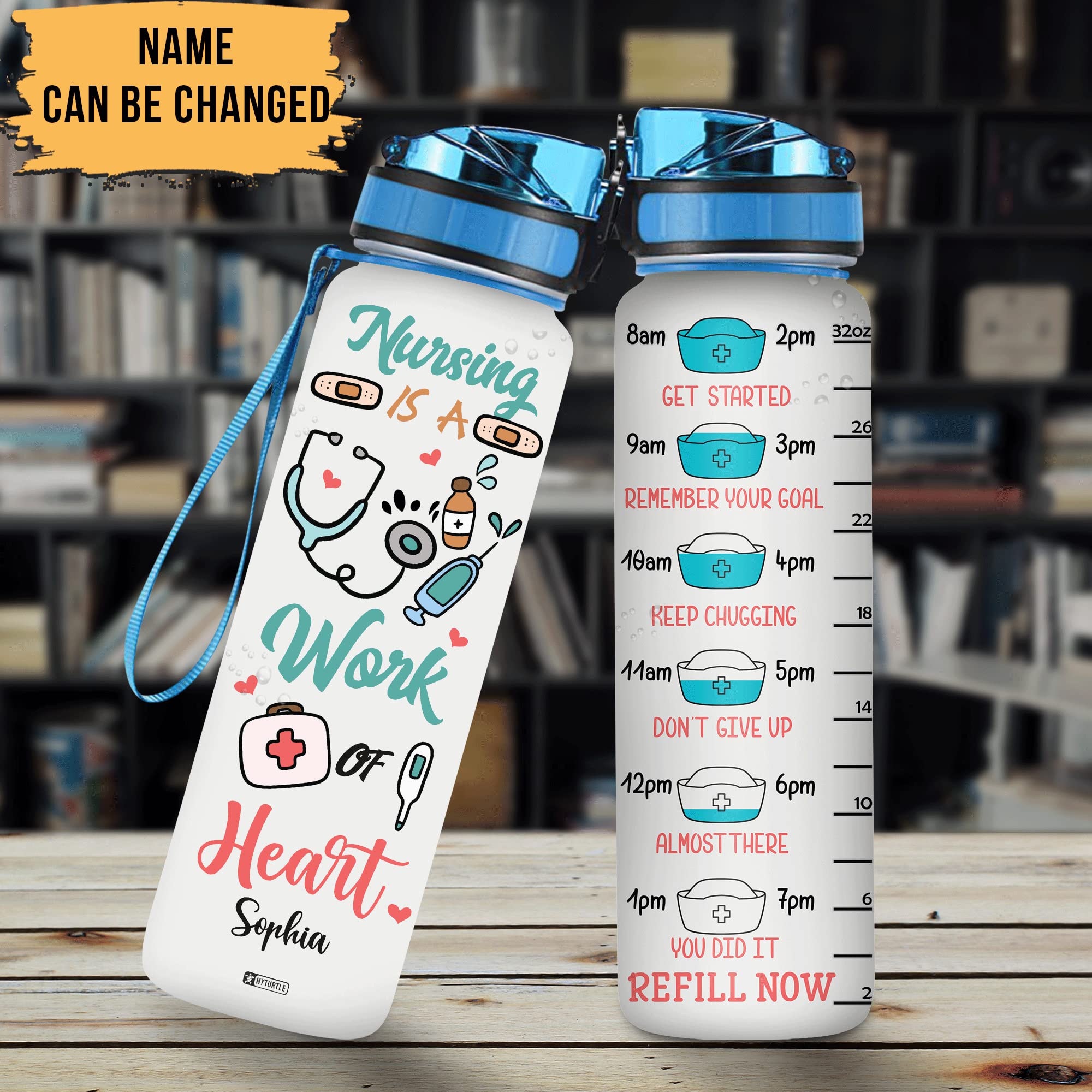 32oz Personalized Motivational Water Bottle with Time Marker - Custom Name Engraved, Ideal Nurse Gift for Birthday & Appreciation - Perfect for Hydration Tracking at Hospital Shifts & Workouts