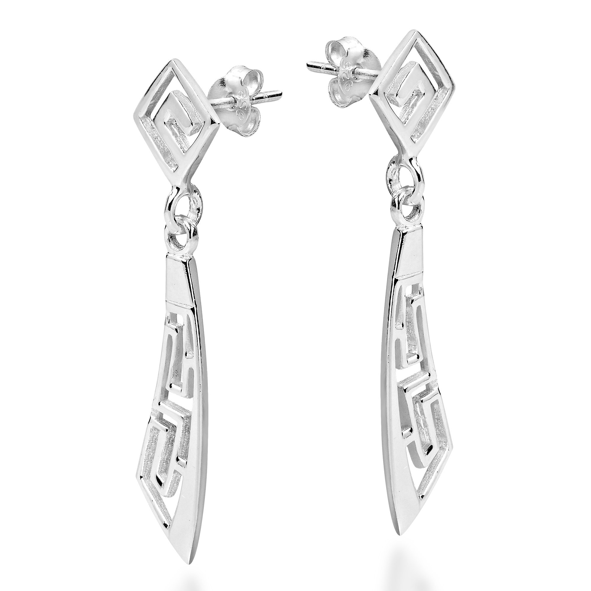 AeraVida Enchanting Abstract Greek Key Style .925 Sterling Silver Dangle Earrings for Women | Elegant Everyday Jewelry for Office, Date Night & Special Occasions