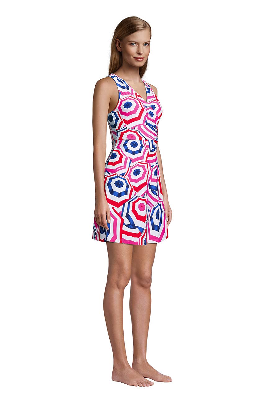 Lands' End Women's Chlorine-Resistant Surplice Swim Dress with Control - Classic Cobalt Blue | Beach & Pool Cover-Up, Swimwear for Women, Perfect for Vacation & Summer Activities