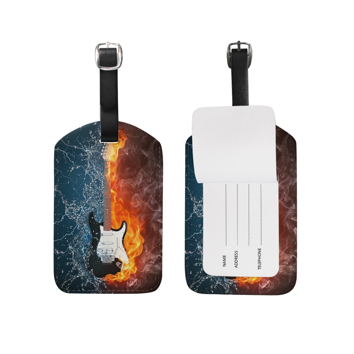 U LIFE Fire Fiery Guitar Music Luggage Tag - Durable Travel Baggage ID Tags for Suitcases, Backpacks & Carry-Ons - Perfect for Musicians, Travelers & Music Lovers