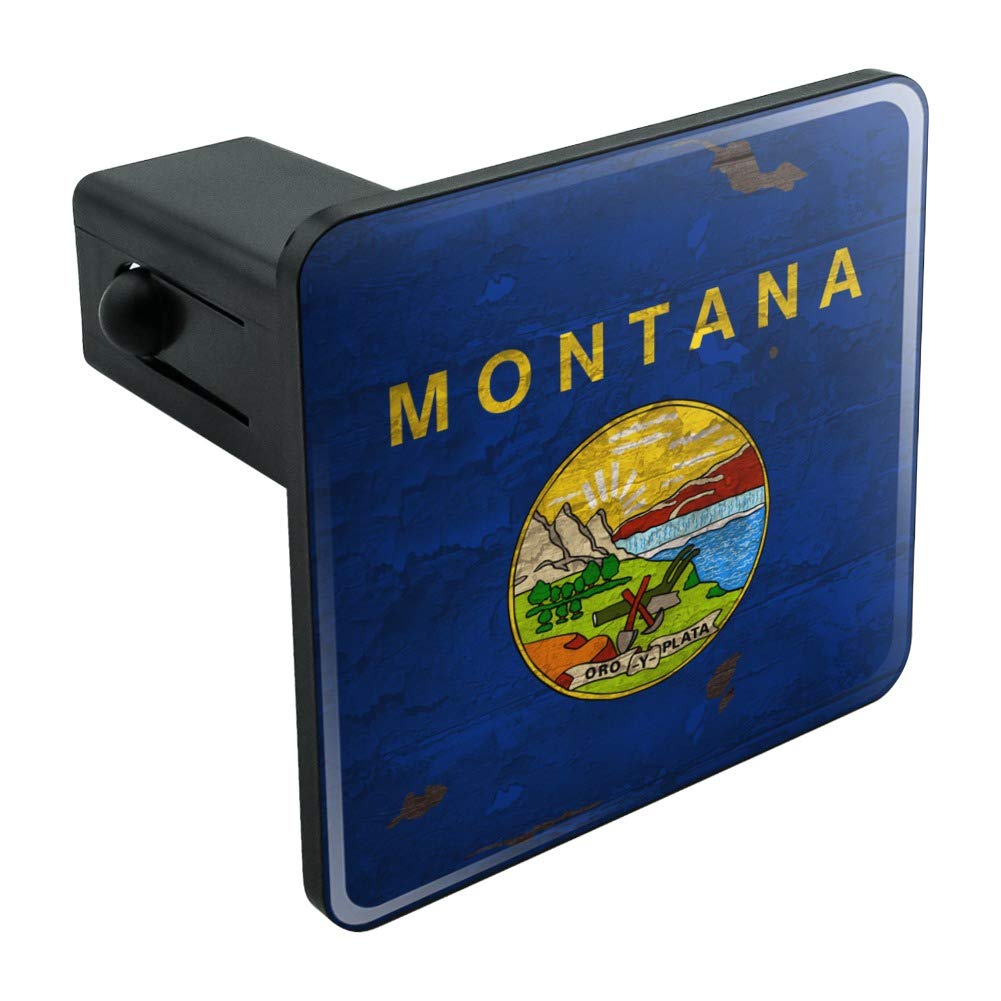 Vintage Rustic Montana State Flag Distressed USA Tow Trailer Hitch Cover Plug Insert - Durable Hitch Accessory for Trucks, SUVs & Trailers - Perfect for Road Trips, Camping & Outdoor Adventures