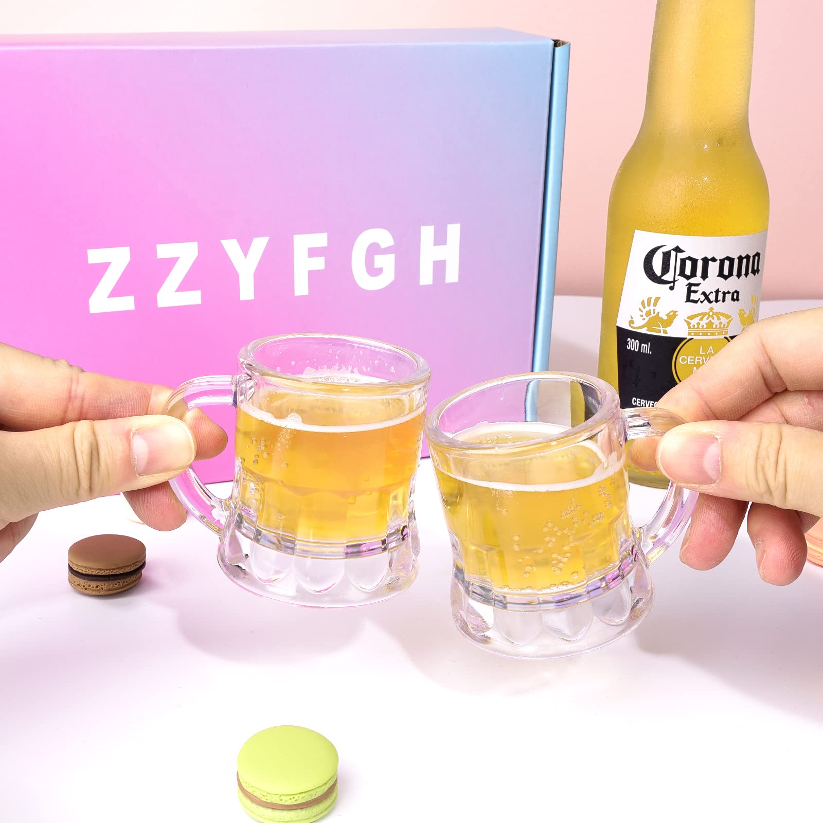 2 oz Mini Plastic Beer Mugs with Handle - Set of 12 Small Shot Glasses for Party, Bar, Wedding & Tailgating - Durable Unbreakable Drinking Cups for Beer, Cocktails & Beverages