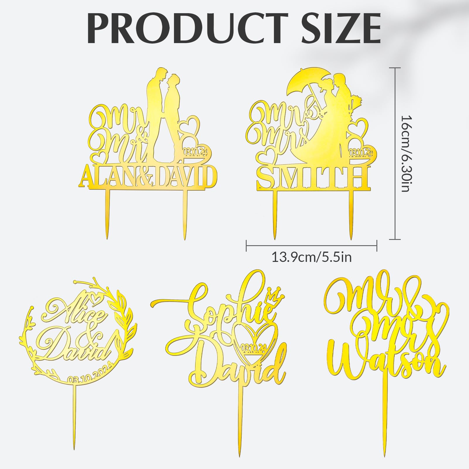 Custom Wedding Cake Toppers with Names & Date - Acrylic Mr & Mrs Cake Topper for Weddings, Anniversaries & Engagements - Elegant Gold Bride & Groom Sign (Style4) | Perfect for Wedding Cakes, Anniversary Celebrations & Romantic Events