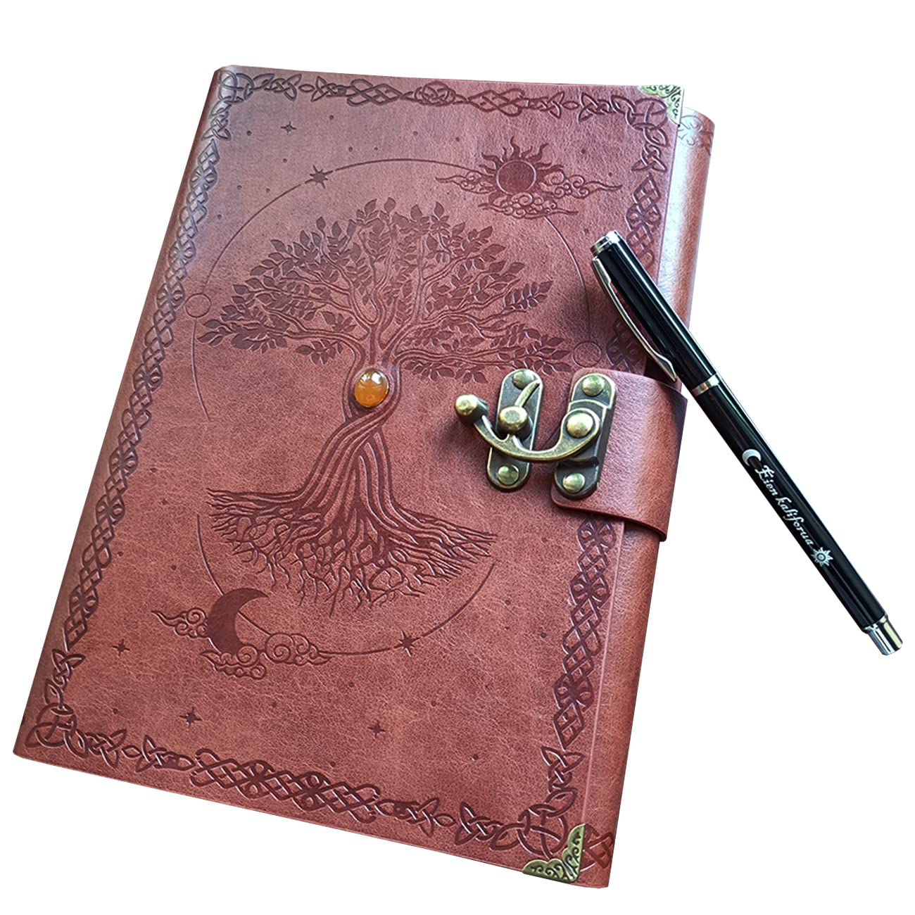 Vintage Leather Tree of Life Journal - Refillable A5 PU Binder Notebook with Sun and Moon Design, Inspirational Diary for Women & Men | Perfect Birthday Gift, Travel Companion & Meditation Notebook