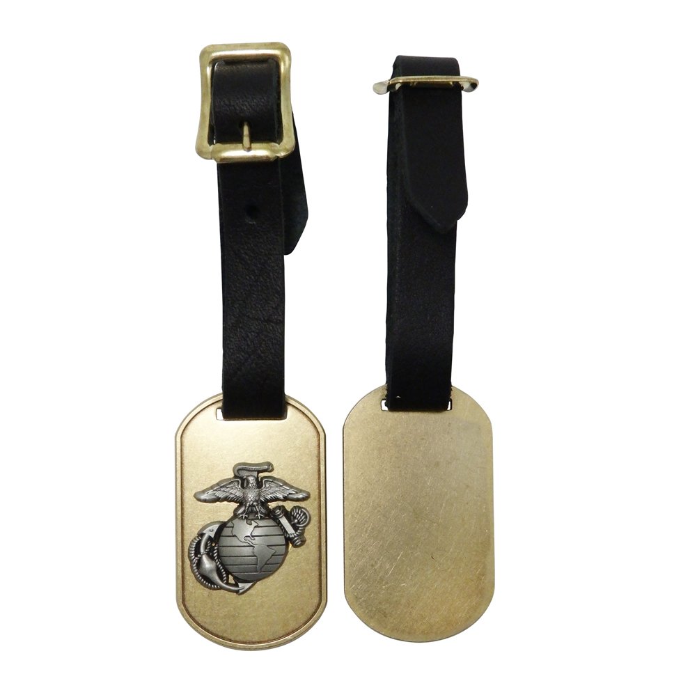 US Marine Corps Brass Luggage Tag with Pewter EGA Emblem - Durable Military-Inspired Travel Accessory - Made in USA - Perfect for Military Enthusiasts, Veterans & Travelers