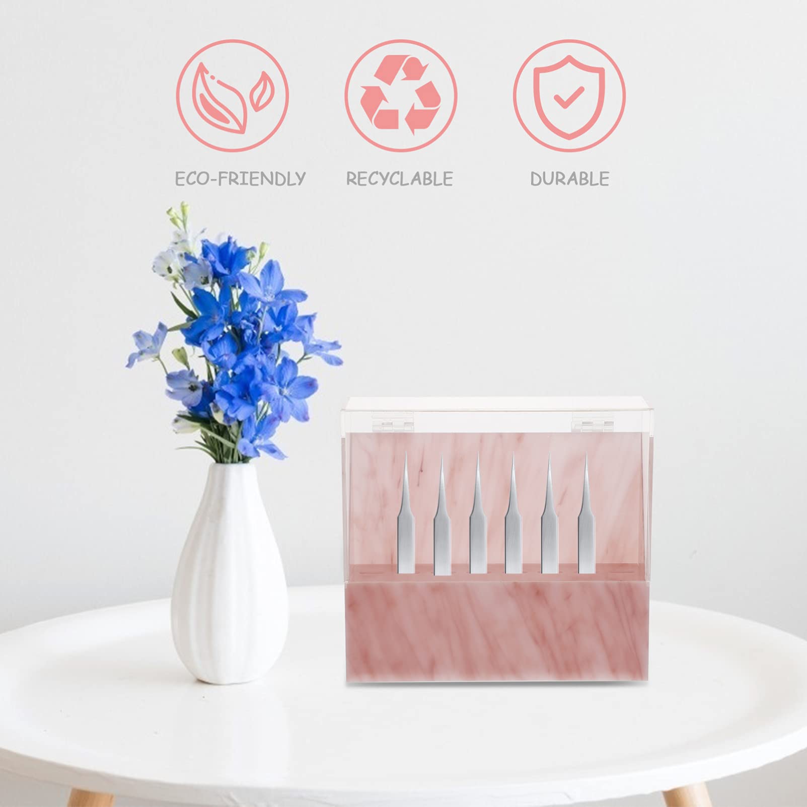 Professional Eyelash Extension Tweezers Holder Storage Box with Lid - Pink Tweezer Stand Organizer for Lash Artists | Perfect for Salon, Beauty Studio & Home Use