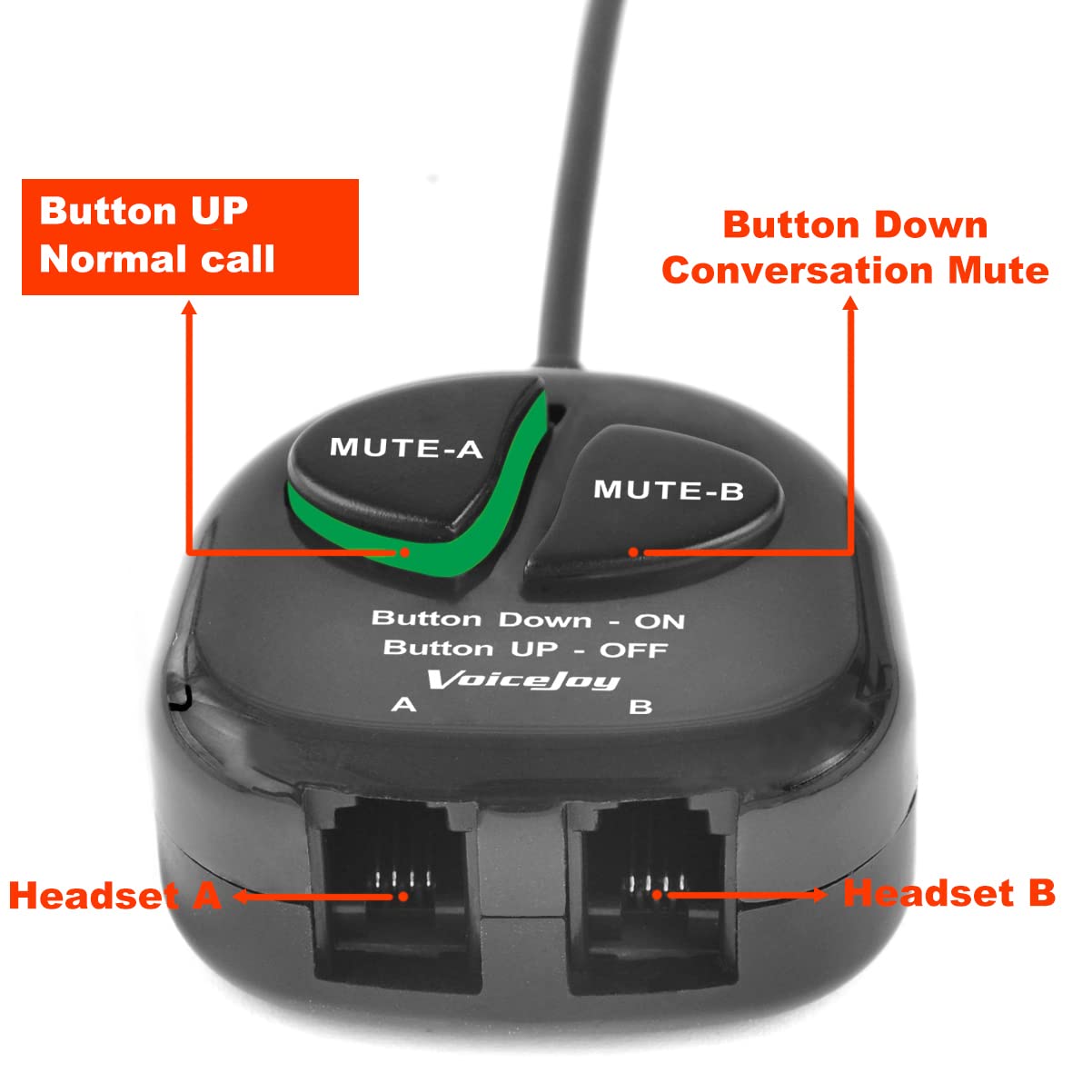 4P4C RJ9 Splitter Training Adapter with Two Mute Buttons - Y Splitter for Nortel Meridian, Norstar, Avaya, Ashtra, Mitel, Polycom & GE Phones - Perfect for Call Center Training & Headset Connectivity