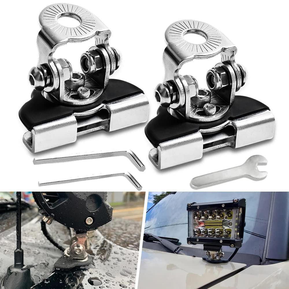 Universal 2Pcs LED Light Bar Mounting Brackets - Adjustable Hood Pillar Clamp Holder for Jeep, Truck, SUV - 304 Stainless Steel No-Drill Off-Road Installation - Perfect for Night Driving, Camping & Outdoor Adventures