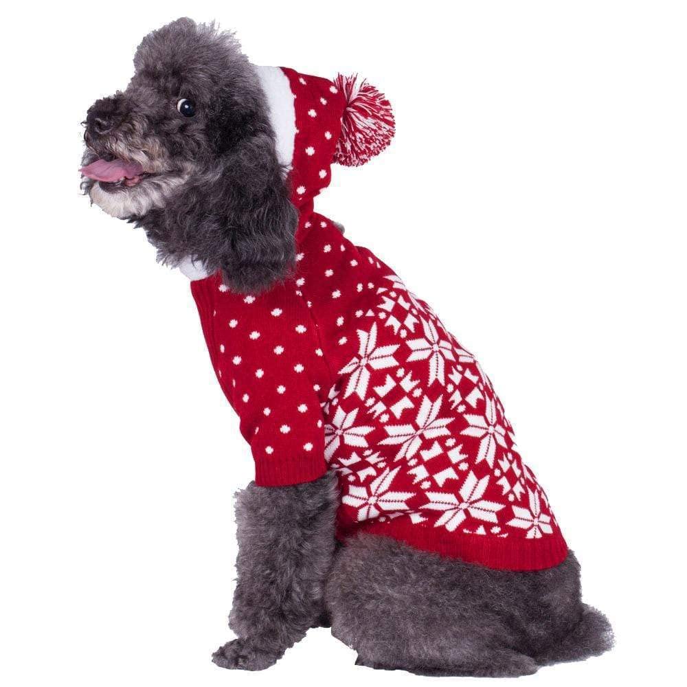 Blueberry Pet Let It Snow Classic Ugly Christmas Holiday Snowflake Pullover Hoodie Dog Sweater - Red & White, 20