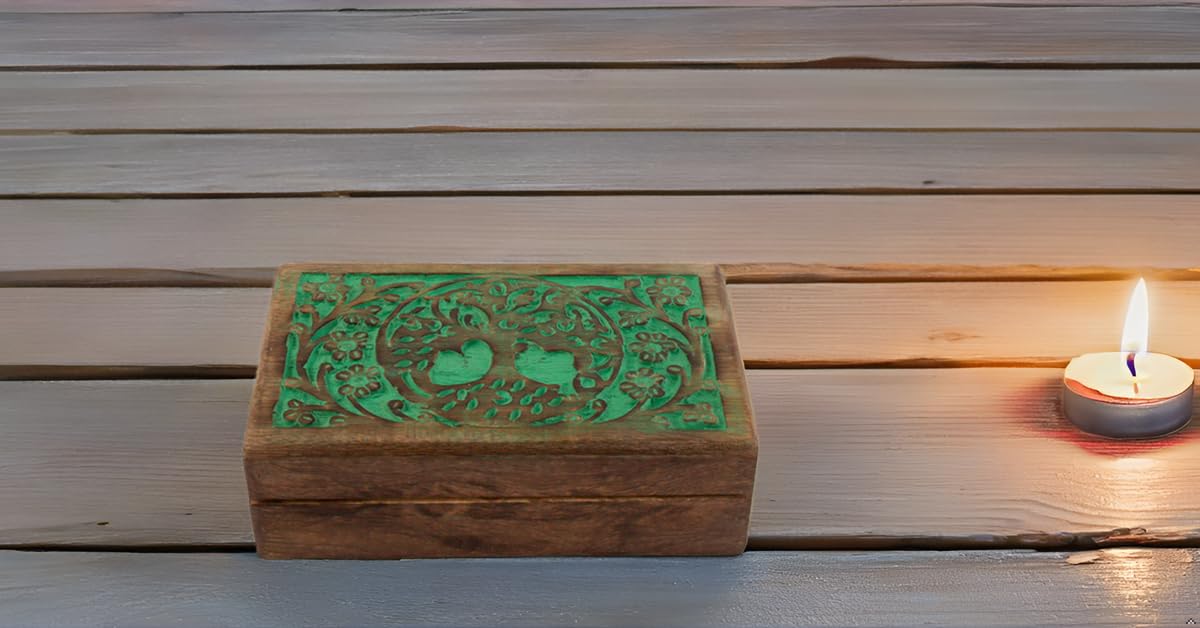 GreenTree Life Handmade Wooden Jewelry Box - Decorative Tree of Life Design Keepsake Organizer with Lock, Perfect Gift for Women - Great for Jewelry Storage, Travel & Home Decor