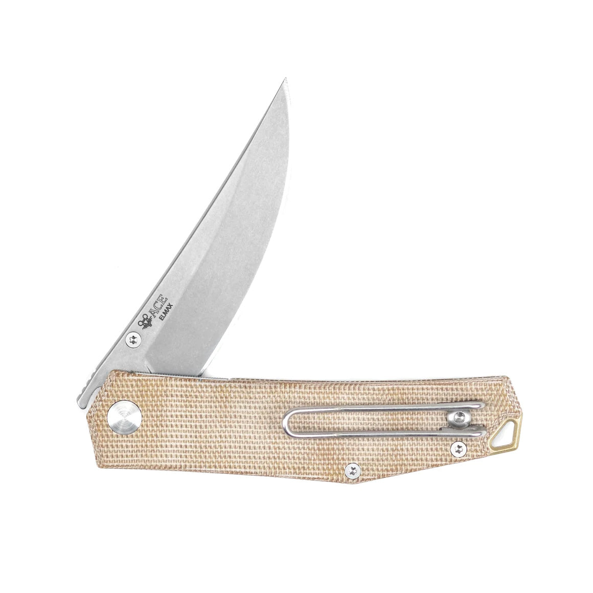 Giant Mouse Ace Clyde Folding Knife - Elmax Steel Blade, Natural Canvas Micarta & Brass Handle - EDC, Camping, Outdoor Survival