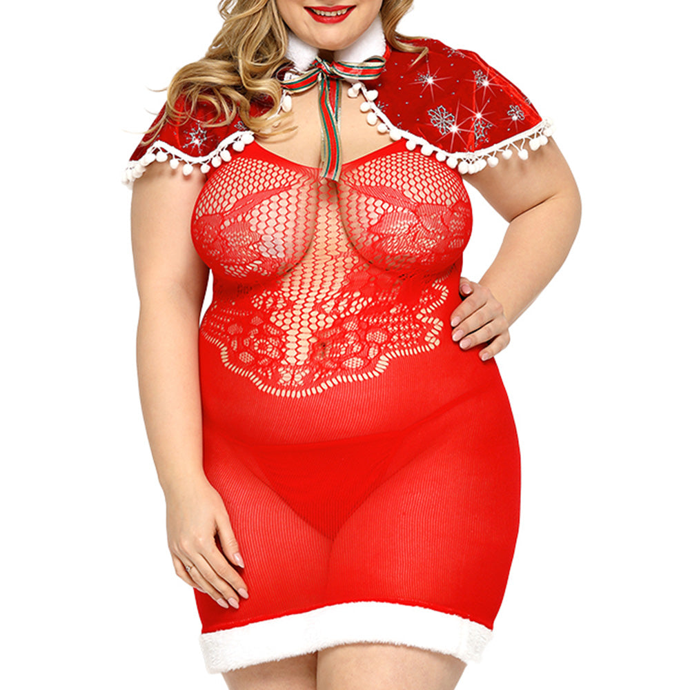 JSY 4-Piece Christmas Bodystocking Lingerie Dress Costume Set for Women - Sexy Holiday Outfit for Christmas Party, Cosplay & Boudoir Photography