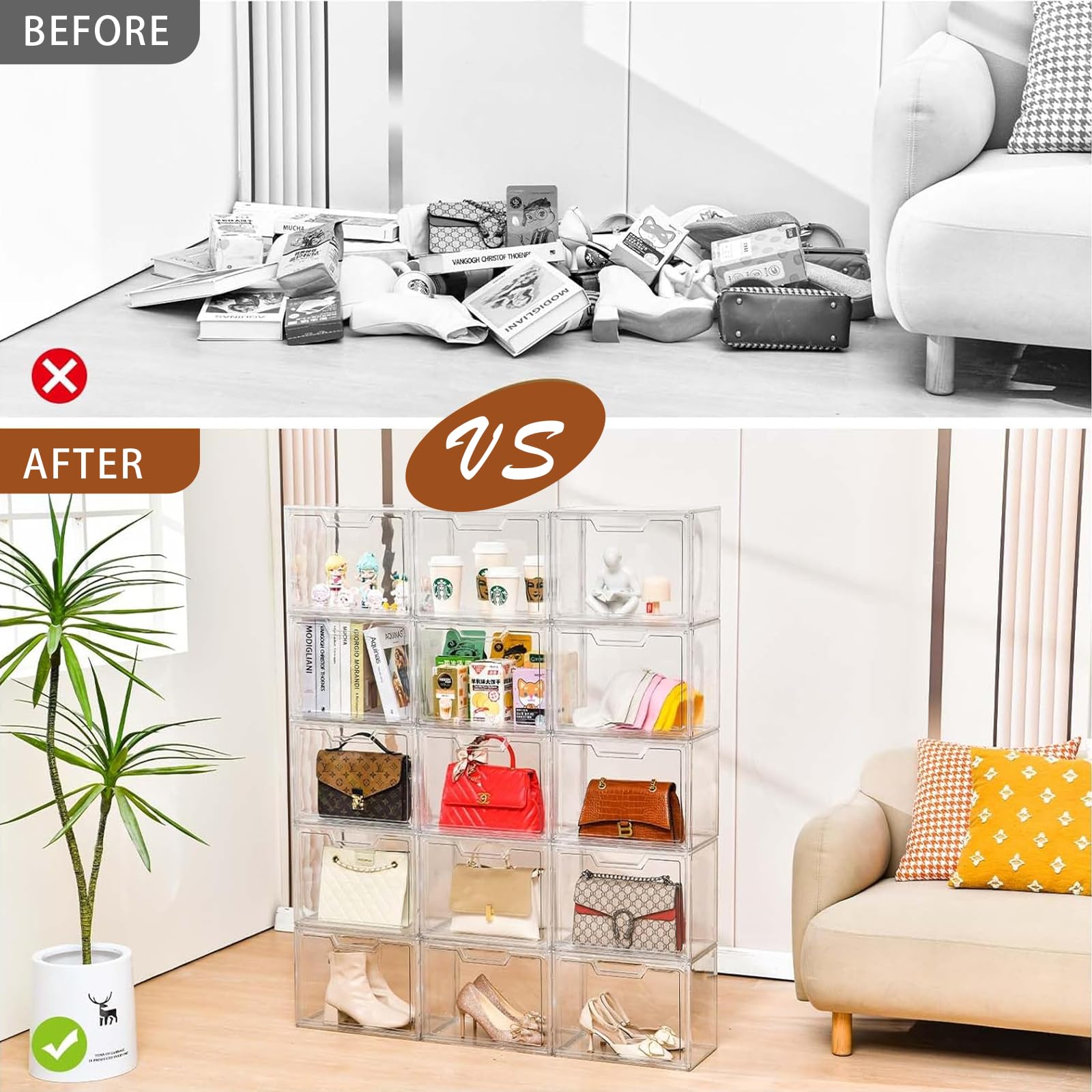 Clear Stackable Acrylic Storage Bins with Lids - 5-Pack Organizer Boxes for Handbags, Collectibles & Action Figures | Perfect for Display Cases, Closet Organization & Home Decor