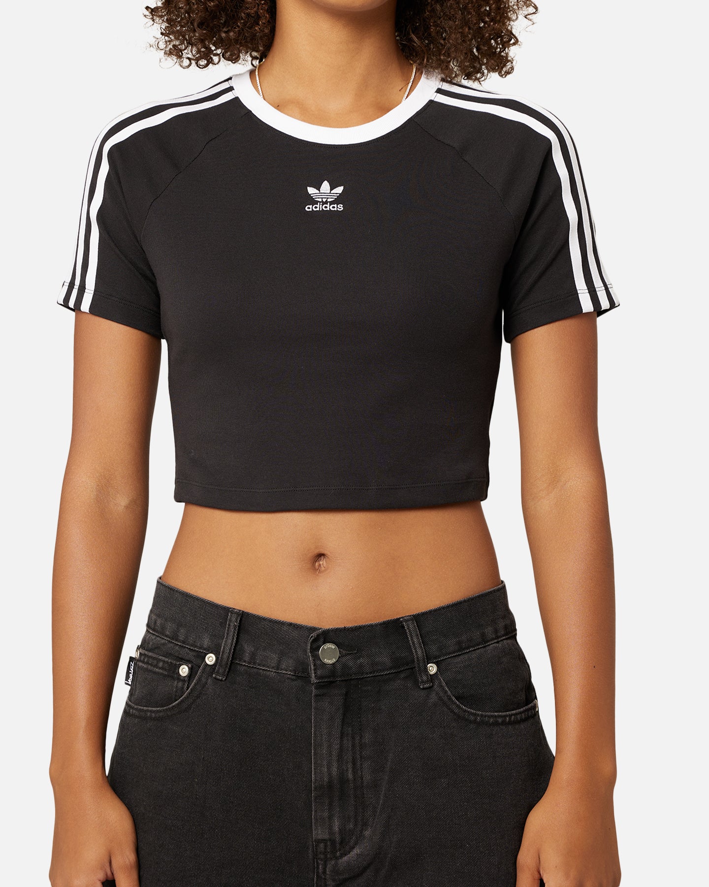 Adidas Women's 3 Stripes Baby T-Shirt - Black Cotton Short Sleeve Tee for Girls | Perfect for Casual Wear, Playdates & Family Outings