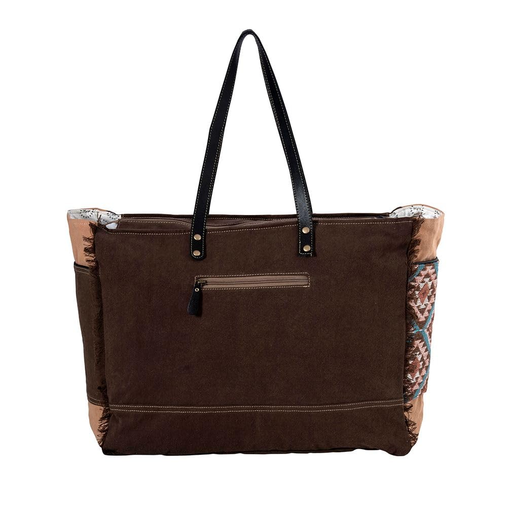 Myra Bag Western Leather Weekender Bag for Women - Upcycled Canvas Shoulder Bag with Southwest Style | Perfect for Travel, Weekend Getaways & Boho Fashion Accessories