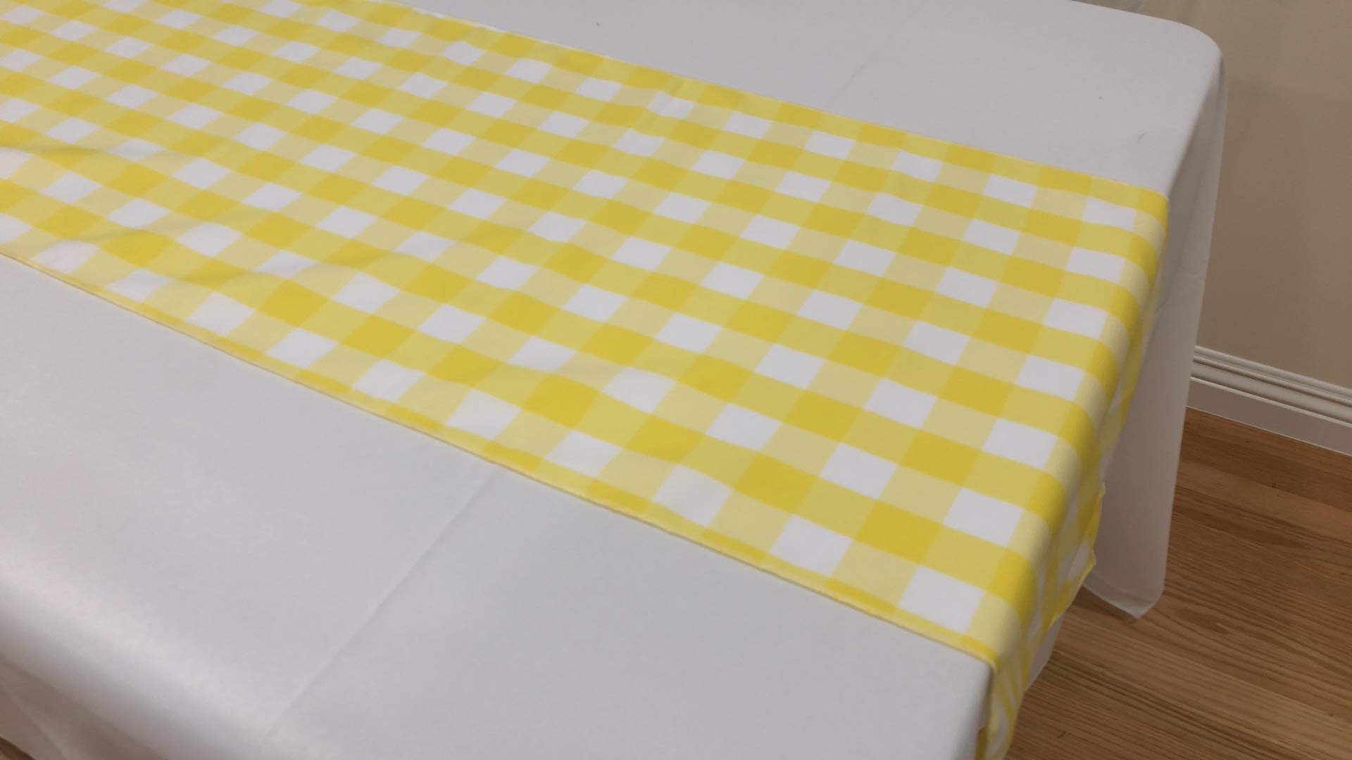 Premium Buffalo Plaid Checkered Table Runner - 14x108 Inch Polyester Kitchen Dining Tablecloth - Yellow Gingham Check Decorative Runner for Farmhouse, Christmas, Weddings & Holiday Decor