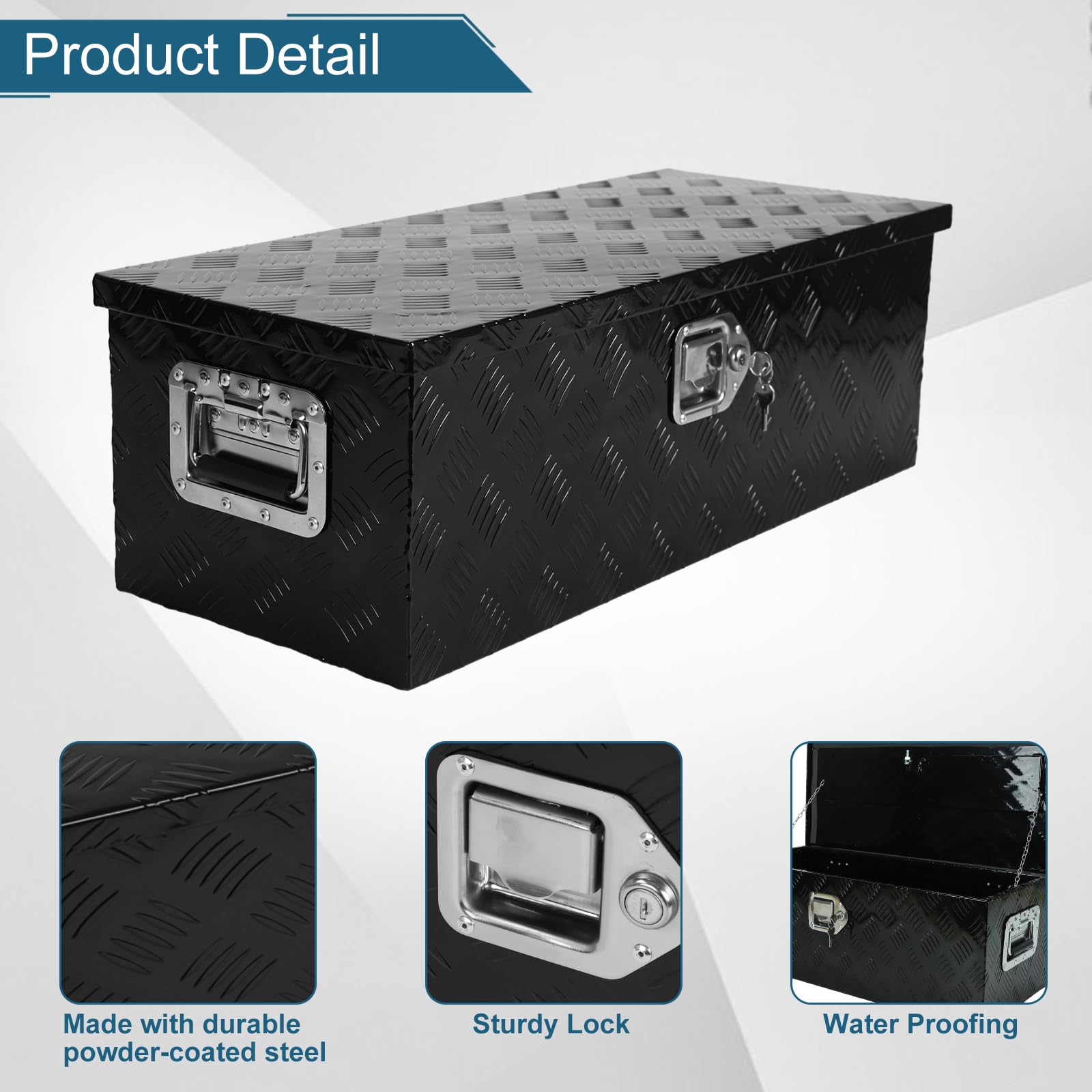 30 x 13 x 10 Inch Black Aluminum 5-Bar Tread Tool Box with Lock & Keys - Heavy Duty Underbody Storage for Trucks, Trailers, RVs, Pickups - Secure Outdoor Tool Organizer for Garage, Construction & Camping Gear