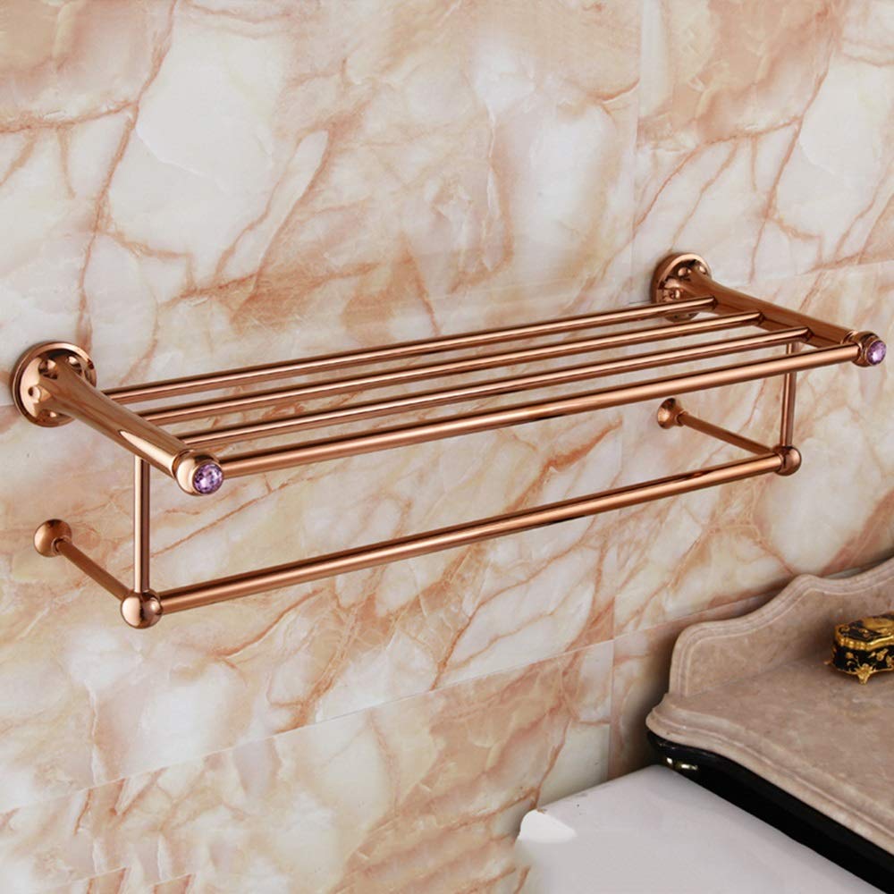 Eummit Diamond Bathroom Shelves & Towel Bar - European Gold & Rose Gold Double Towel Rack for Bathroom Organization (Rose Gold) - Perfect for Modern Bathrooms, Spas & Guest Bath Decor