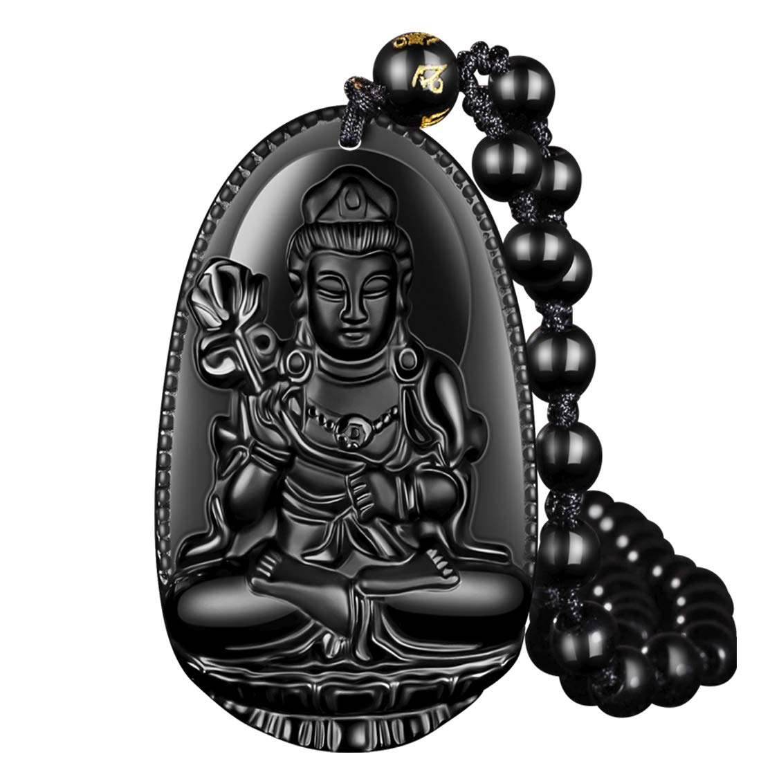 Stylish Obsidian Gemstone Dragon & Kwan-Yin Buddha Pendant Necklace for Women & Men - Spiritual Amulet Talisman for Meditation, Protection & Fashion Accessory
