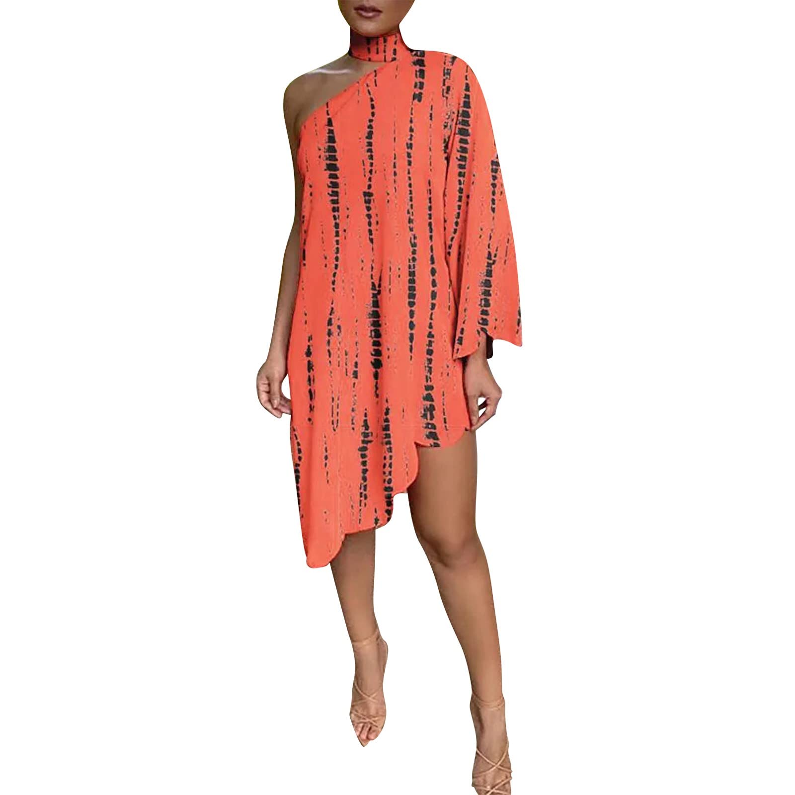 Women's One Shoulder Floral Print Summer Dress - Casual Loose Fit Beach Mini Dress with Half Bat Sleeves | Perfect for Spring & Summer Outings, Vacations, and Beach Parties