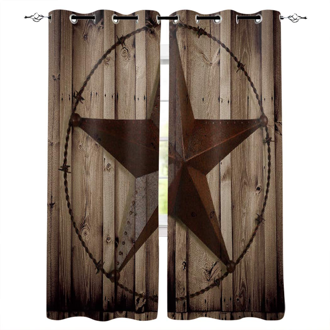 Texas Star Western Style Wooden Blackout Curtains - 2 Panels Set (80