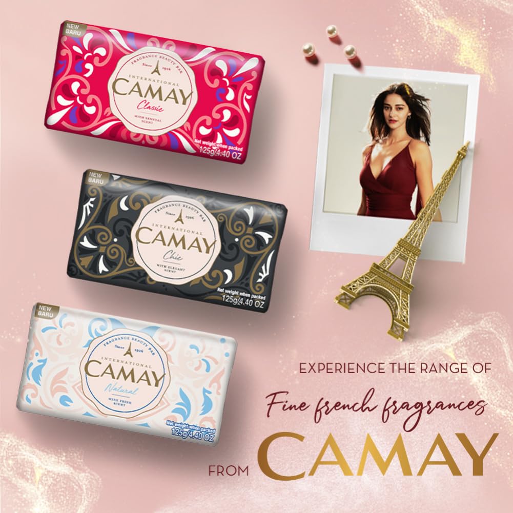 Camay Natural Cedarwood & Bergamot Beauty Soap - Moisturizing Bath Bar with French Fragrance for Daily Skincare, 125g (4-Pack) | Gentle Cleansing for Soft Skin, Perfect for Shower, Bath & Travel