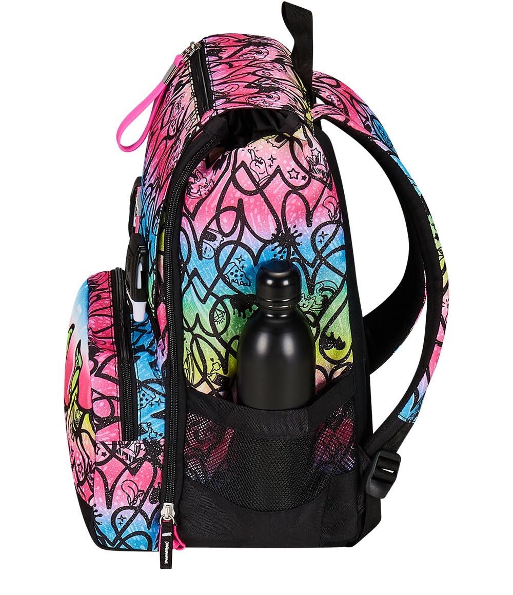 JumpLove Expandable Double Compartment Backpack for Girls - Large Capacity, Pink, Includes 3-Compartment Pouch - Perfect for School, Travel & Daily Use