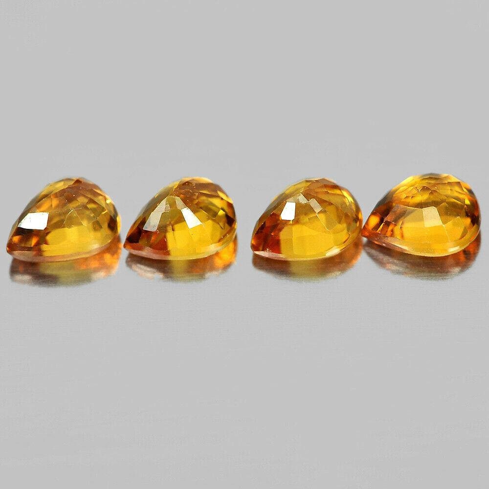 Natural Vivid Medium Orange Songea Sapphire 5x4mm Pear Loose Stones (1.90tcw, 4 Pieces) - September Birthstone, VS Clarity - Perfect for Jewelry Making, Engagement Rings & Birthstone Gifts