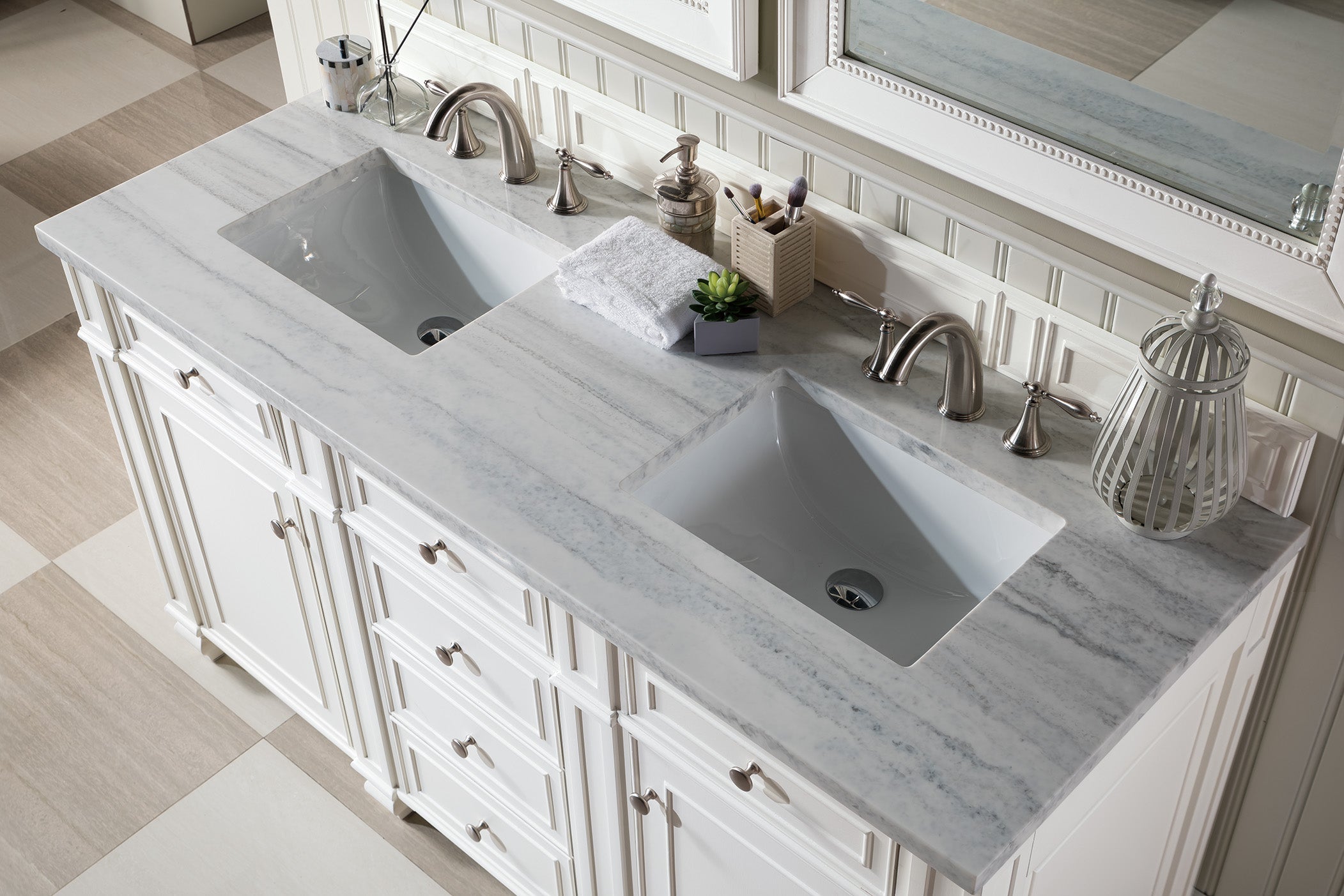 Bristol 60-Inch Double Vanity with 3CM Arctic Fall Solid Surface Top in Bright White - Perfect for Modern Bathroom Renovations and Master Suite Upgrades
