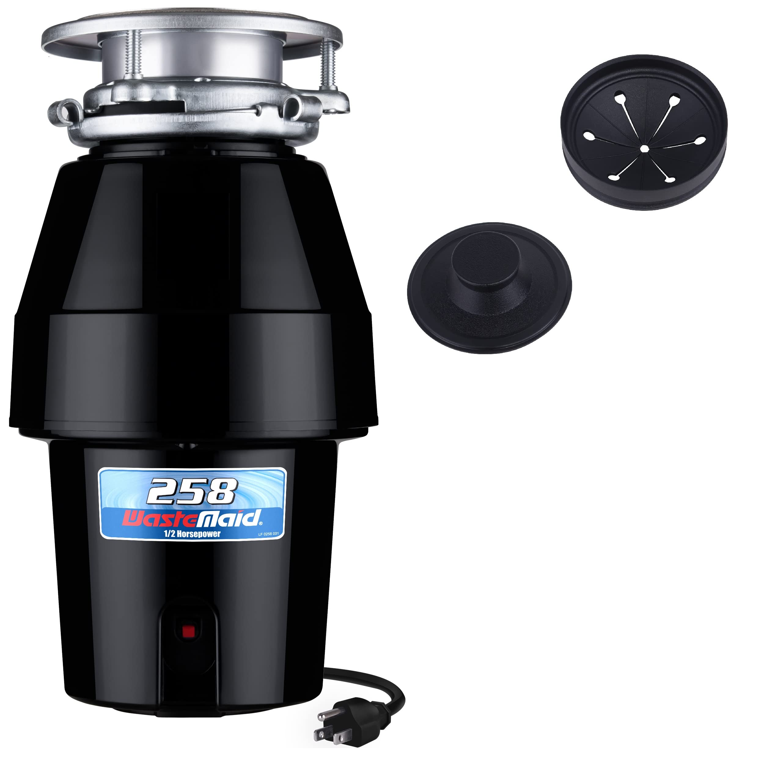 Waste Maid 10-US-WM-258-3B 1/2 HP Stainless Steel Garbage Disposal with Anti-Jam Technology - Mid Duty Food Waste Grinder System in Black - Perfect for Kitchen Sink Waste Management & Dishwasher Hookup