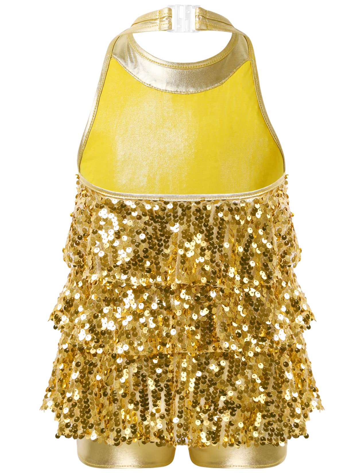 Sparkly Sequined Dance Dress for Girls - Jazz Latin Salsa Rumba Performance Leotard Costume (Gold, Size 8 Years) | Perfect for Dance Recitals, Competitions & Special Occasions